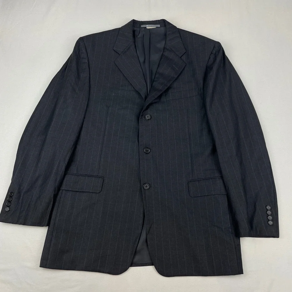 Hickey Freeman Loro Piana Tasmanian Super 120 Pinstripe Blazer 43R Charcoal Grey